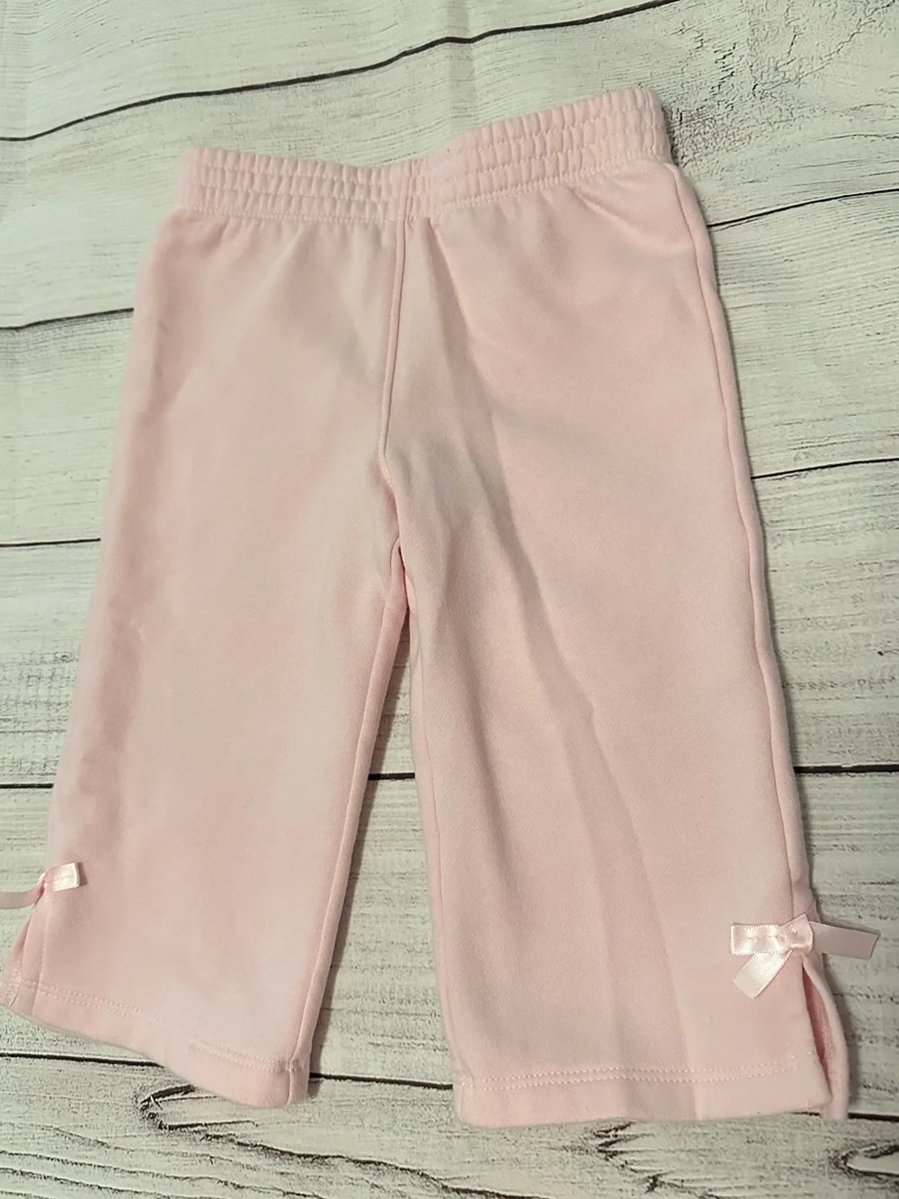 Baby Pink Fleece Pull-On Sweatpants with Bows